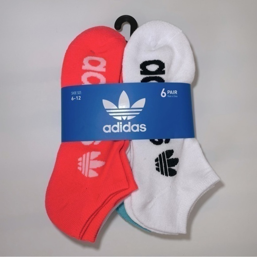 Adidas men’s no show socks 6 pairs size 6-12 white orange green blue black